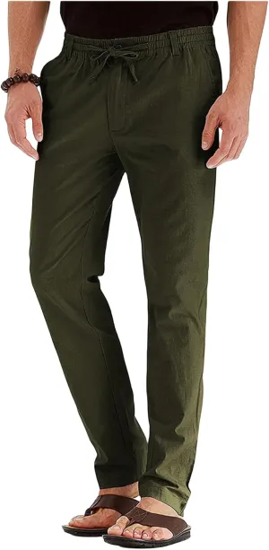 Mens Business Pants Drawstring Elastic Waist Casual Vintage Trendy Solid Pants Outdoor Joggers Trousers with Pockets