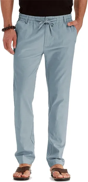 Mens Business Pants Drawstring Elastic Waist Casual Vintage Trendy Solid Pants Outdoor Joggers Trousers with Pockets