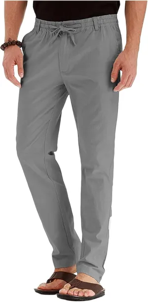 Mens Business Pants Drawstring Elastic Waist Casual Vintage Trendy Solid Pants Outdoor Joggers Trousers with Pockets