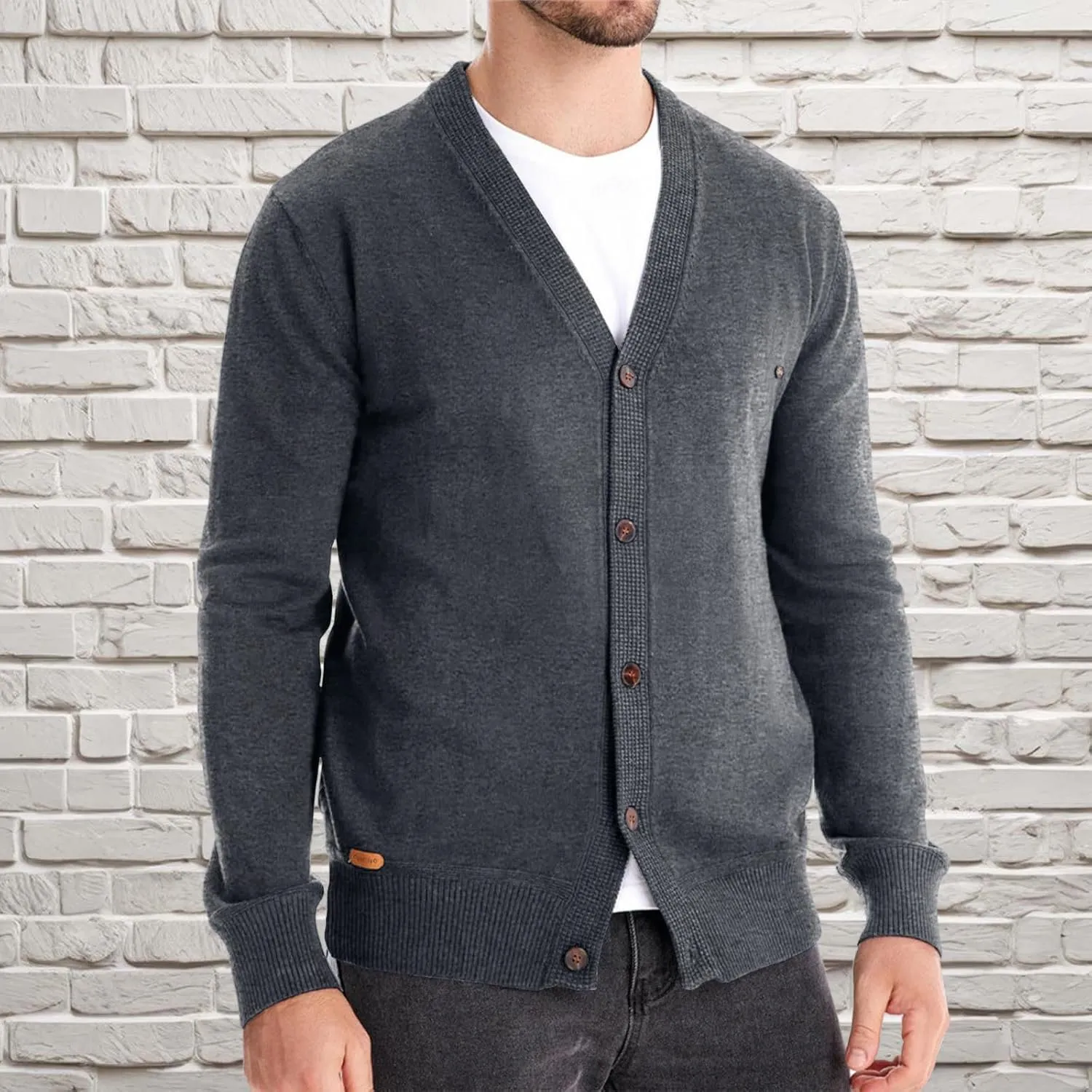Men's Button Down Shirt Sweaters Solid V Neck Long Sleeve Cardigan Sweater Casual Slim Fit Open Front Knit Clothes