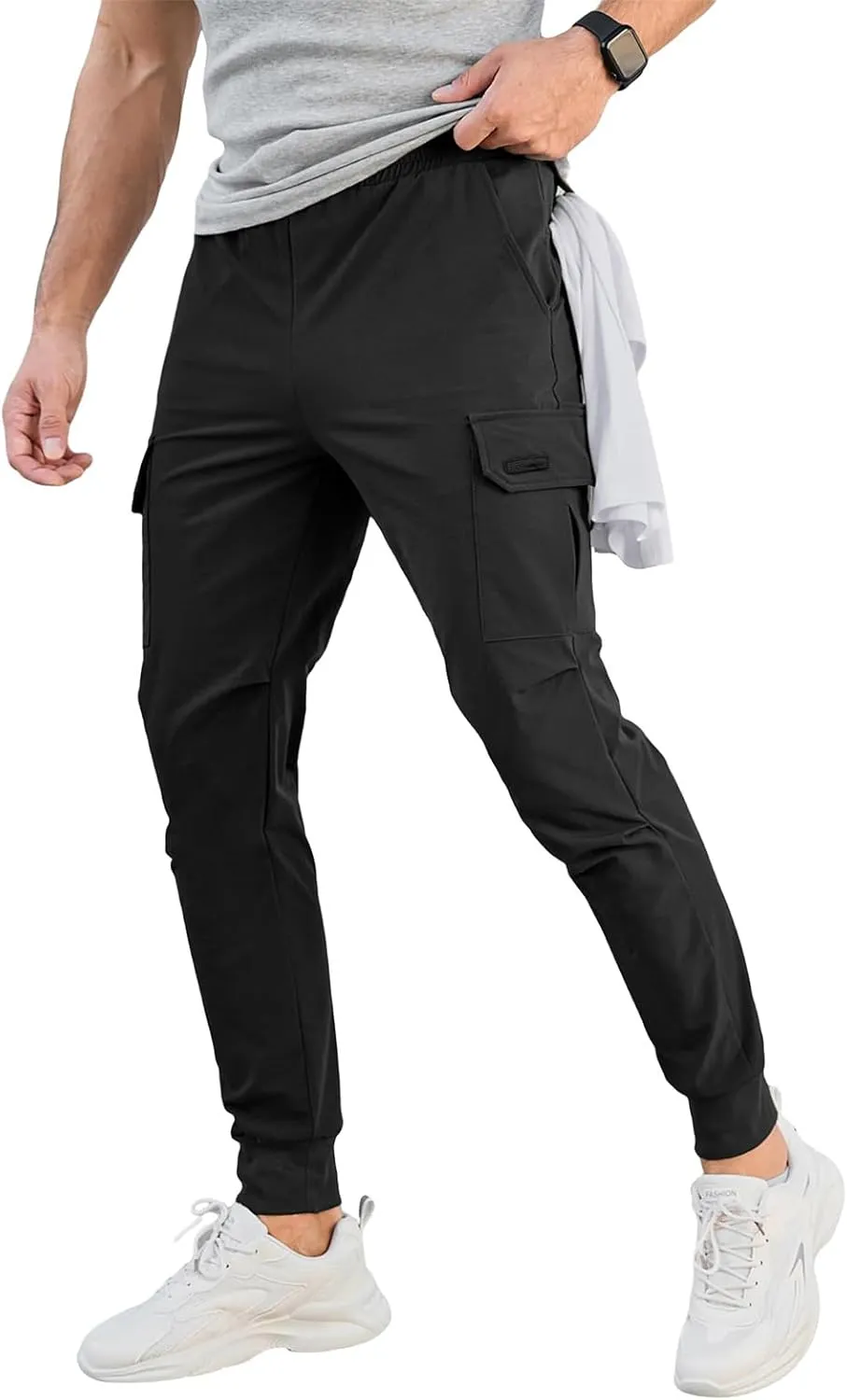 Mens Cargo Joggers Pants Stretch Tactical Casual Stylish Slim Fit Lightweight Sweatpants Elastic Waist Hiking Trousers