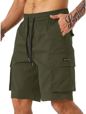 Men's Cargo Shorts Stretch Drawstring Hiking Work Pants Summer Lightweight Classic Multi Pockets Tactical Short Pants