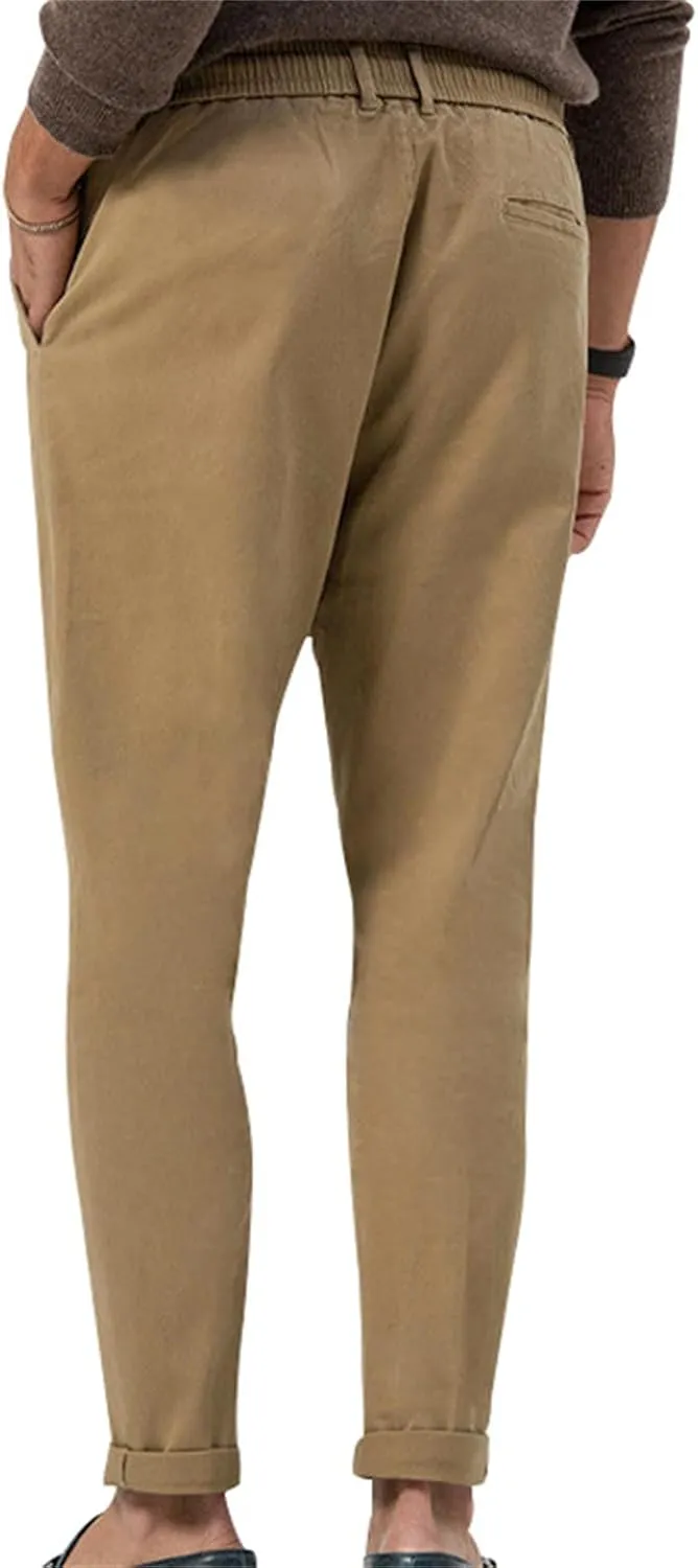Mens Dress Pants Straight Elastic Waist Casual Lightweight Slim Fit Solid Pants Beach Yoga Business Trousers Pockets