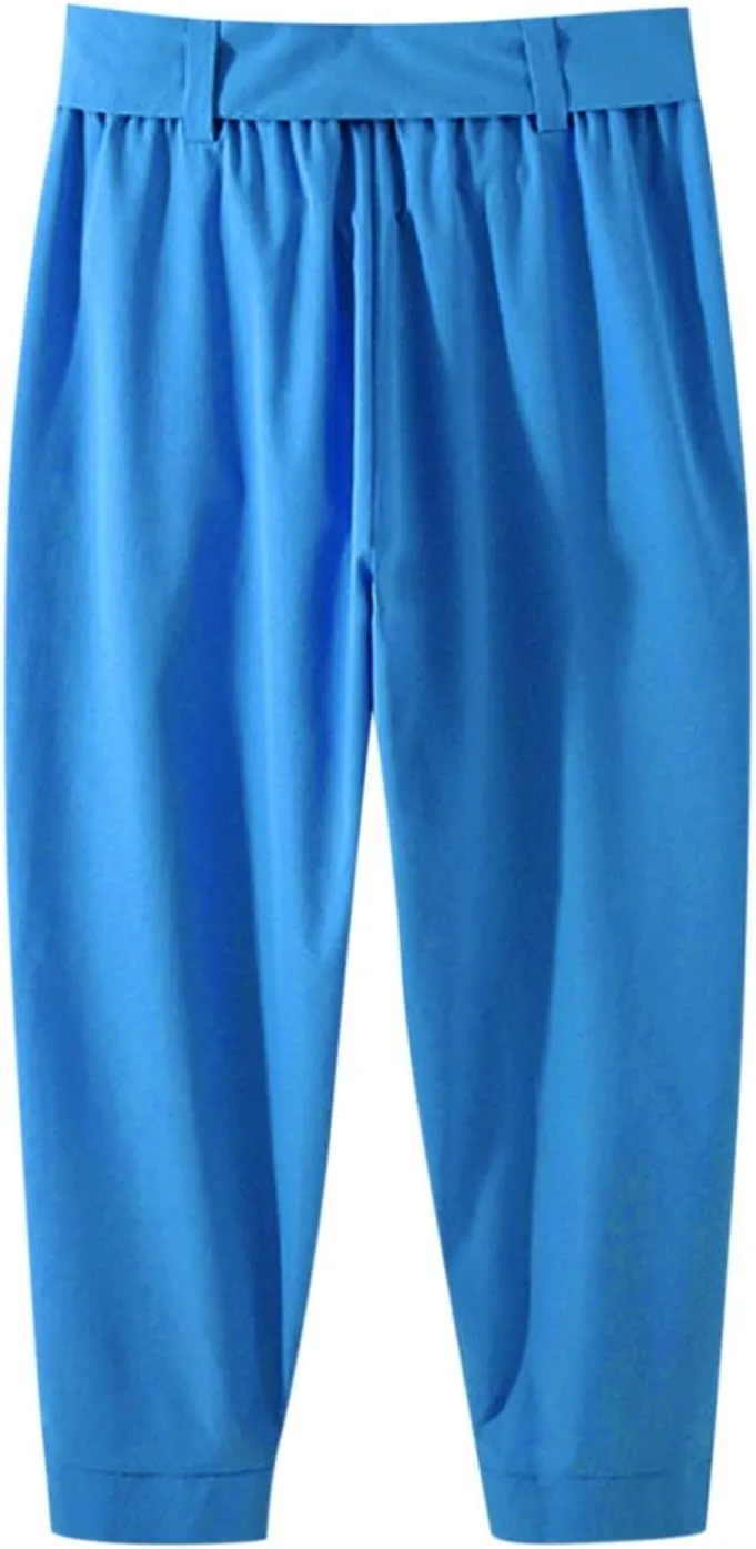 Mens Dress Pants Wide Legs Stretch Elastic Waist Casual Stylish Slim Fit Loose Lightweight Pant Outdoor Solid Trousers