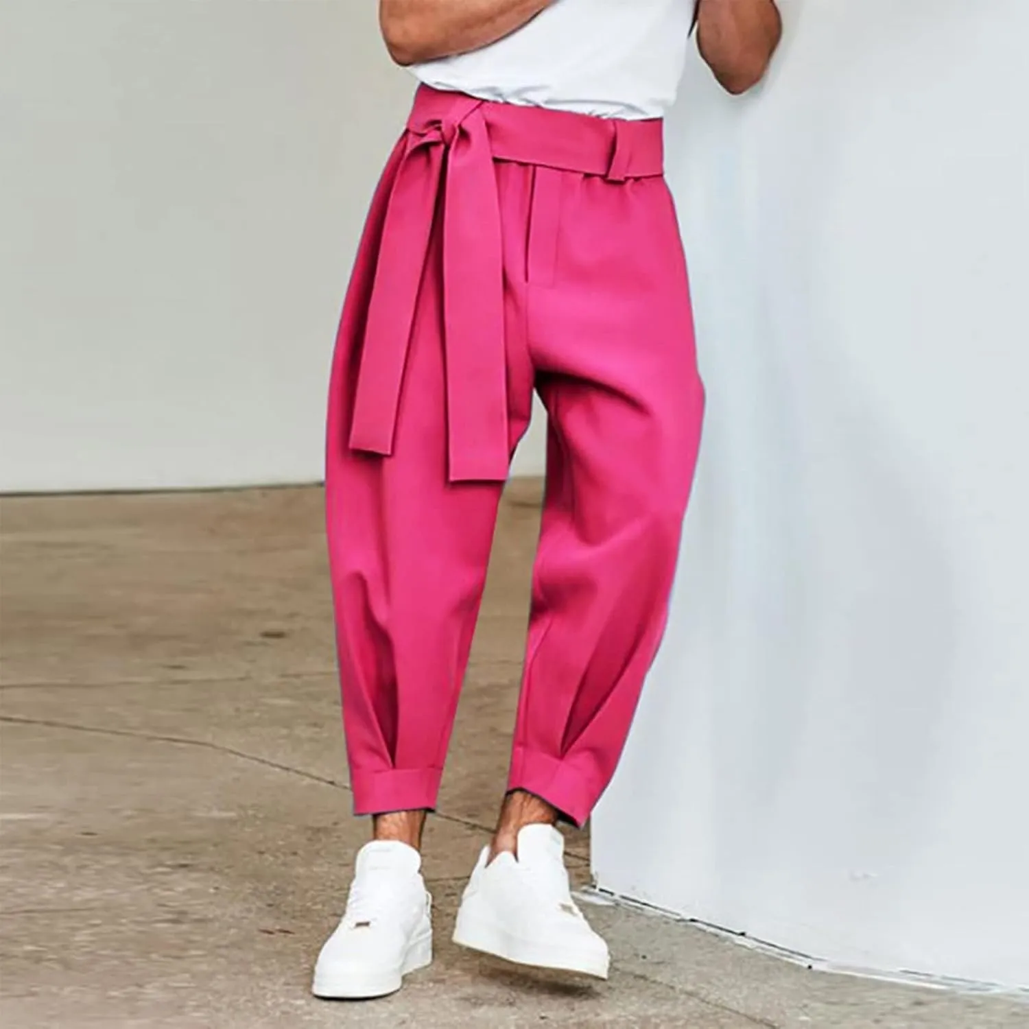 Mens Dress Pants Wide Legs Stretch Elastic Waist Casual Stylish Slim Fit Loose Lightweight Pant Outdoor Solid Trousers