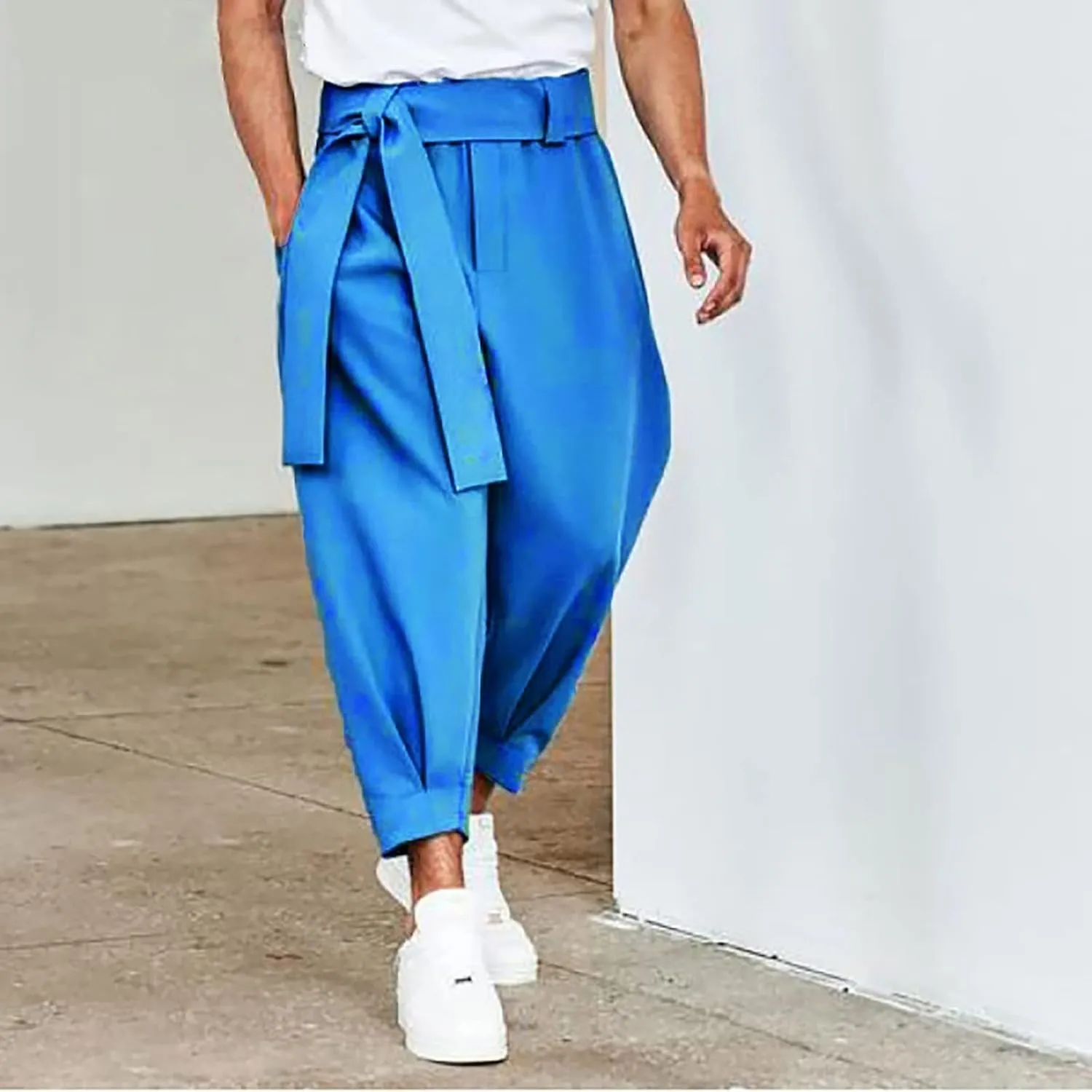 Mens Dress Pants Wide Legs Stretch Elastic Waist Casual Stylish Slim Fit Loose Lightweight Pant Outdoor Solid Trousers