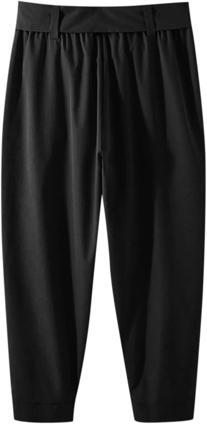 Mens Dress Pants Wide Legs Stretch Elastic Waist Casual Stylish Slim Fit Loose Lightweight Pant Outdoor Solid Trousers