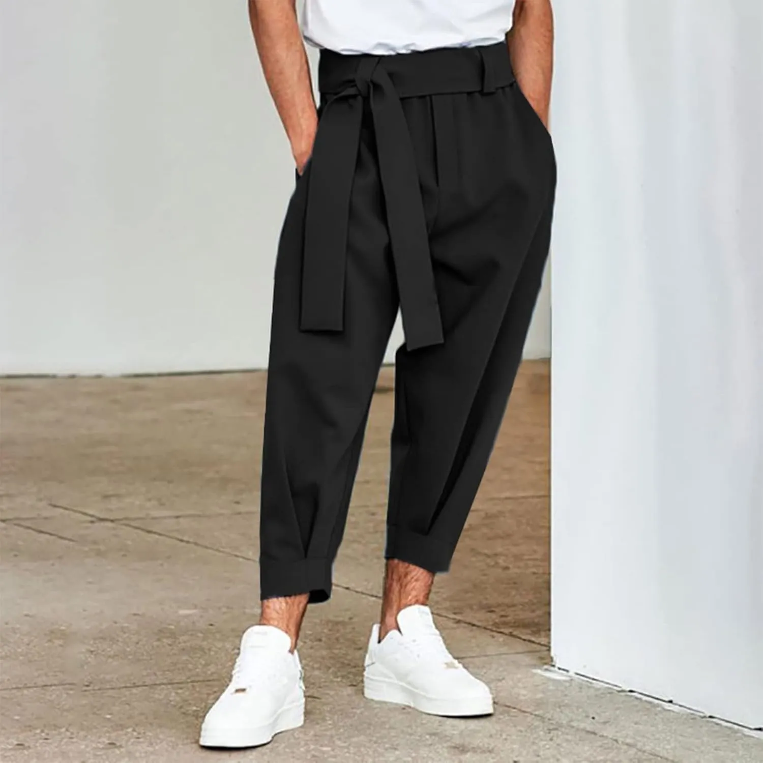 Mens Dress Pants Wide Legs Stretch Elastic Waist Casual Stylish Slim Fit Loose Lightweight Pant Outdoor Solid Trousers