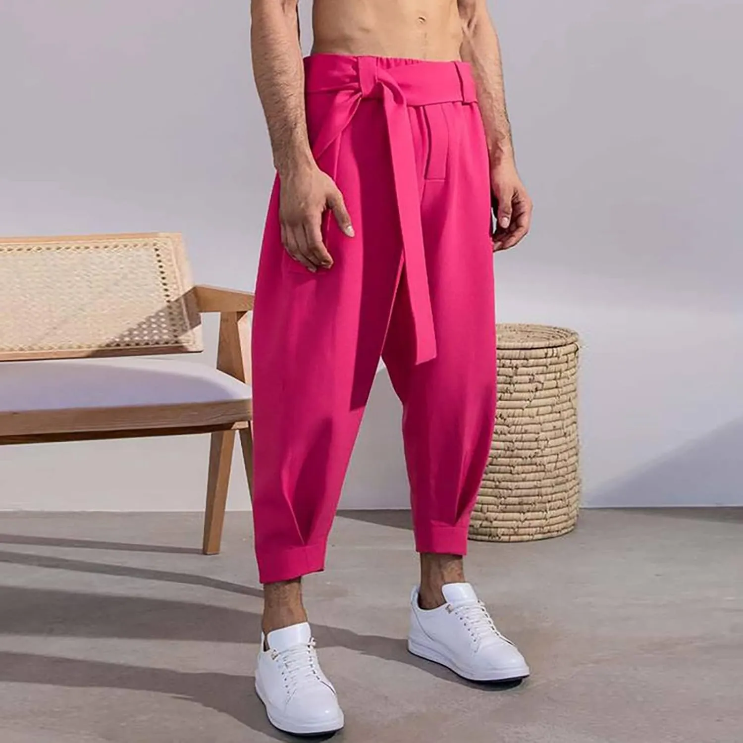 Mens Dress Pants Wide Legs Stretch Elastic Waist Casual Stylish Slim Fit Loose Lightweight Pant Outdoor Solid Trousers