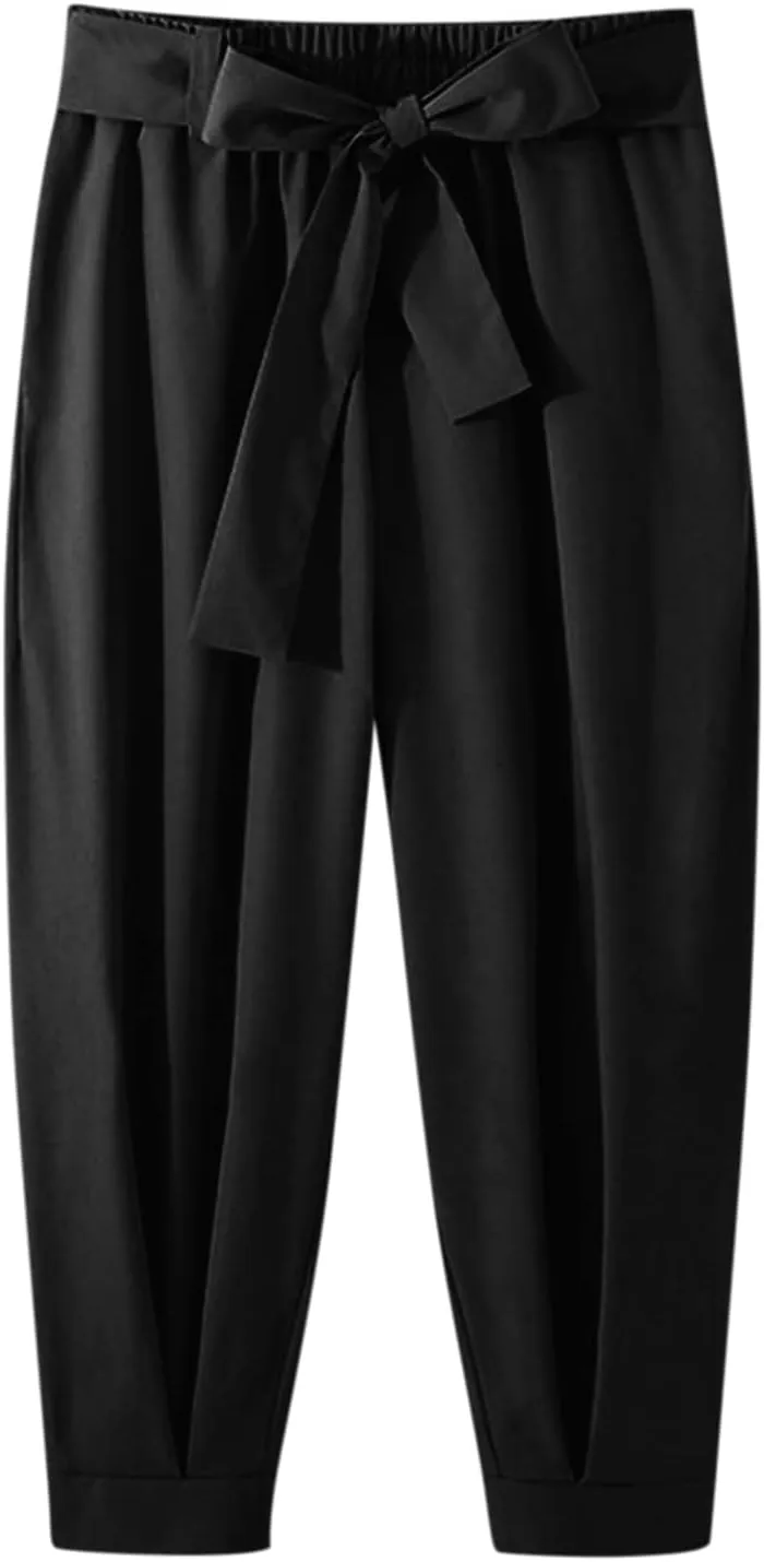 Mens Dress Pants Wide Legs Stretch Elastic Waist Casual Stylish Slim Fit Loose Lightweight Pant Outdoor Solid Trousers