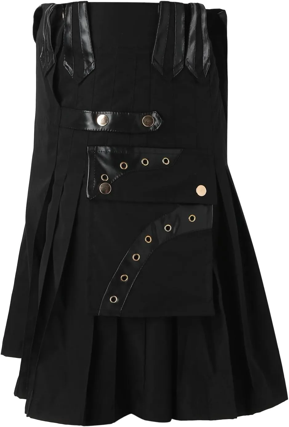 Mens Fashion Casual Retro Scottish Style Solid Pocket Pleated Skirt Short Dresses Leisure Scottish Kilt for Men