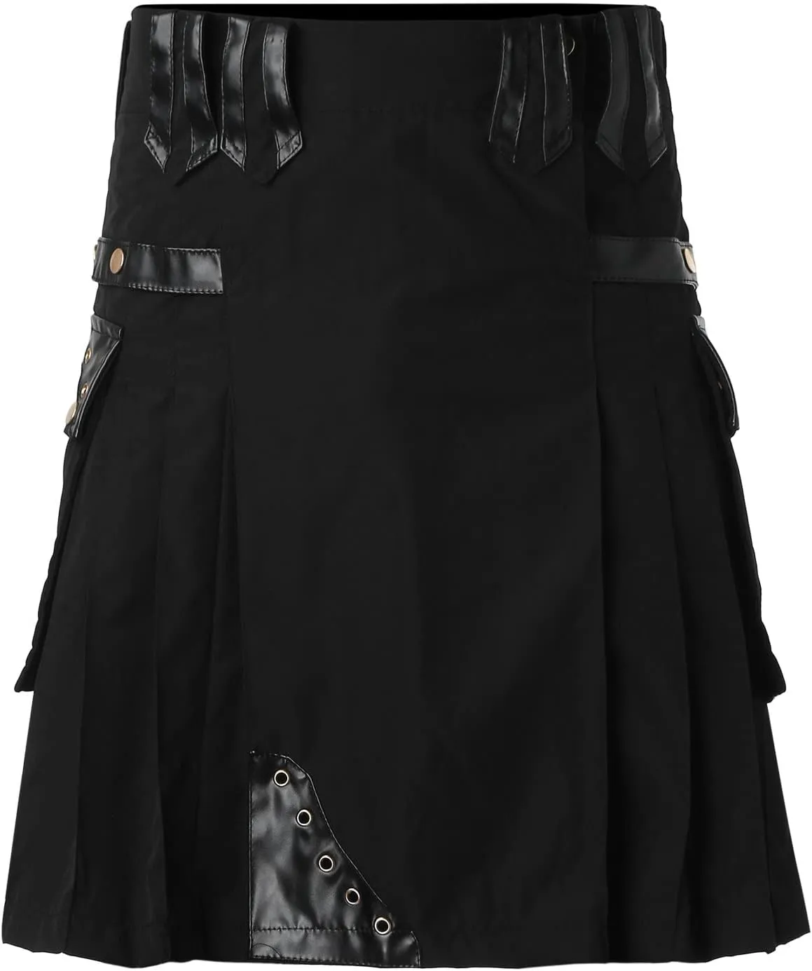 Mens Fashion Casual Retro Scottish Style Solid Pocket Pleated Skirt Short Dresses Leisure Scottish Kilt for Men