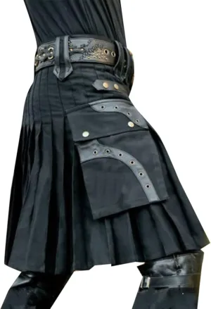 Mens Fashion Casual Retro Scottish Style Solid Pocket Pleated Skirt Short Dresses Leisure Scottish Kilt for Men
