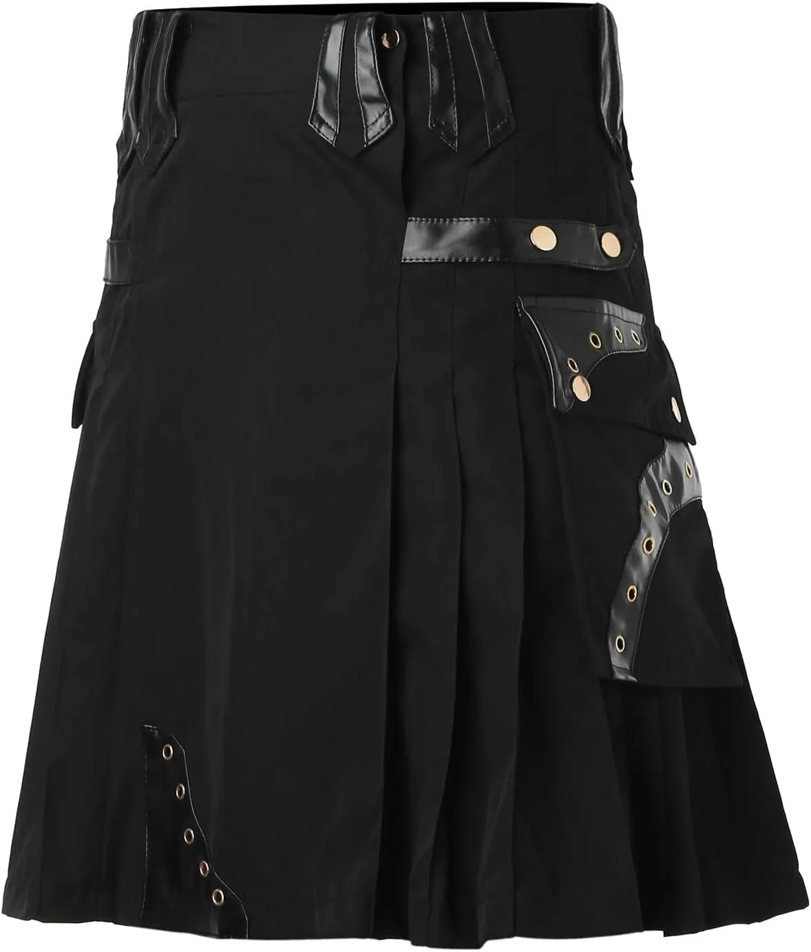 Mens Fashion Casual Retro Scottish Style Solid Pocket Pleated Skirt Short Dresses Leisure Scottish Kilt for Men