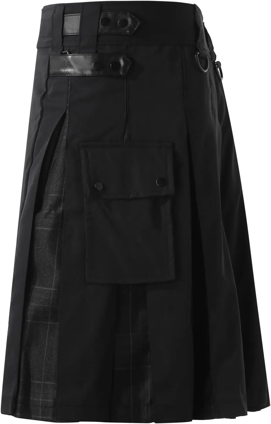 Mens Fashion Casual Scottish Style Plaid Contrast Pocket Pleated Skirt Cute Leisure Comfy Fashion Pleated Skirt