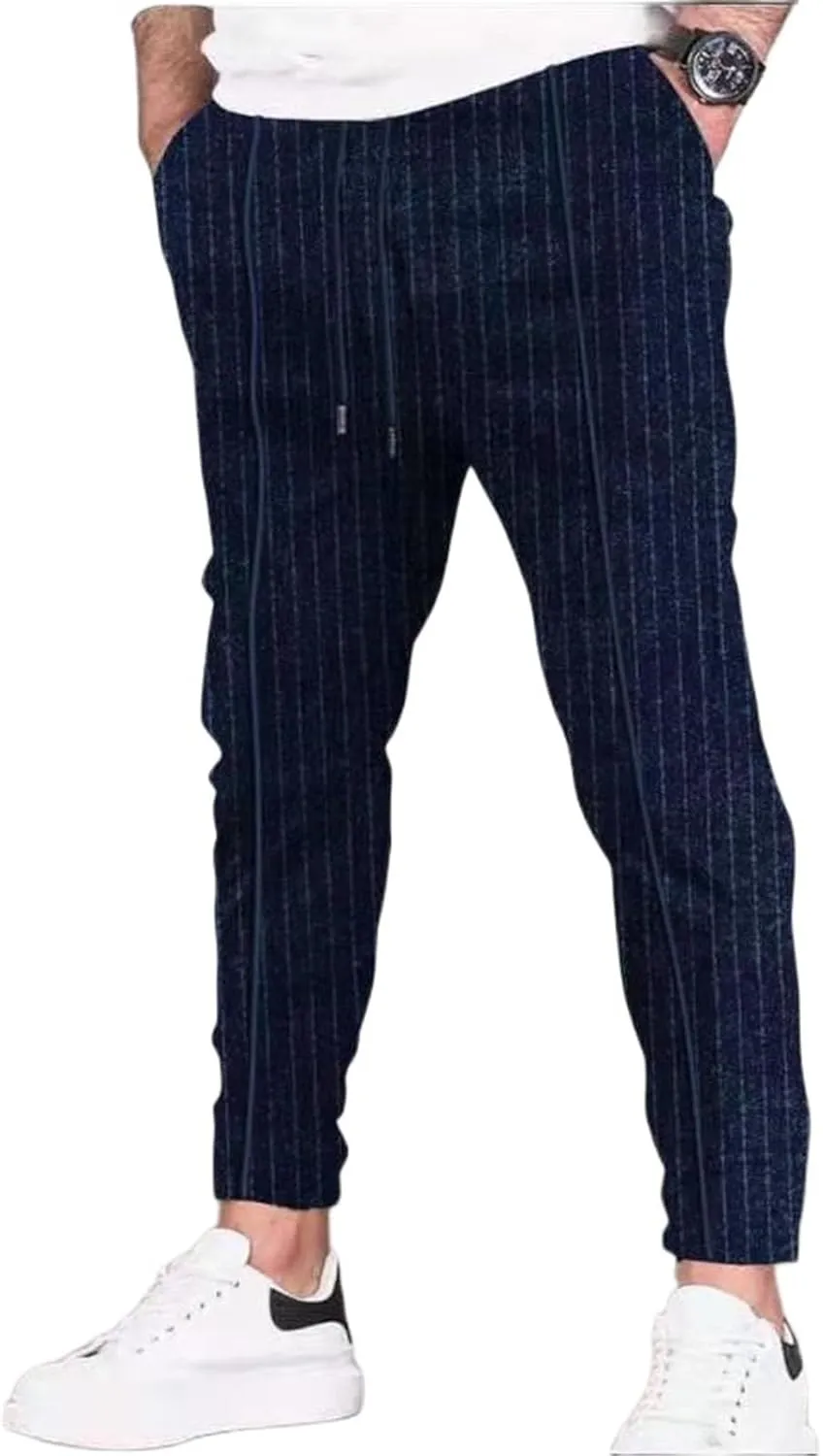 Mens Fashion Straight Pants Elastic Waist Drawstring Casual Slim Fit Classic Soft Sweatpant Yoga Beach Jogger Trousers