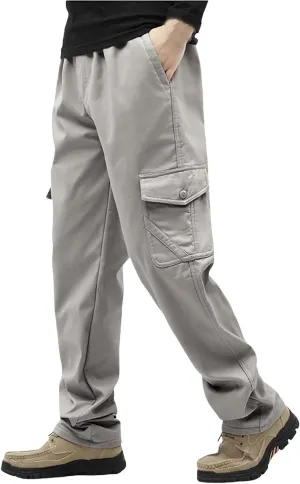 Mens Fleece Lined Cargo Pants Winter Warn Cargo-Pants Tactical Combat Hiking Workout Trousers Multi Pocket Sweatpants