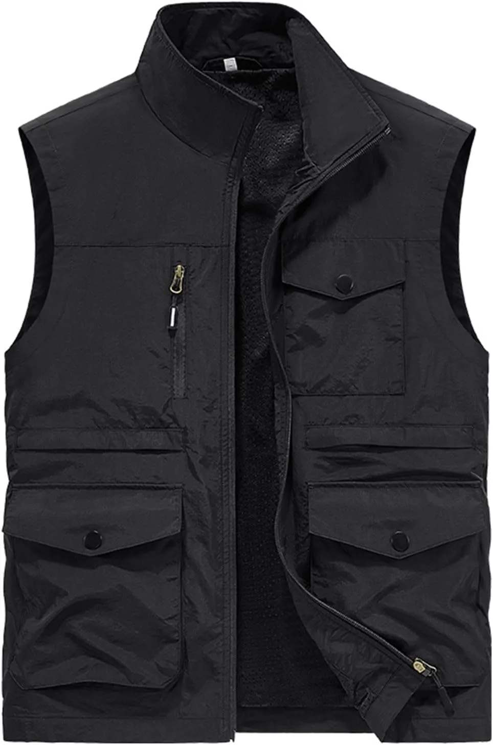 Mens Full-Zip Utility Work Vest Outdoor Sleeveless Softshell Jacket Multi-Pockets Cargo Vest for Fishing Photo Travel