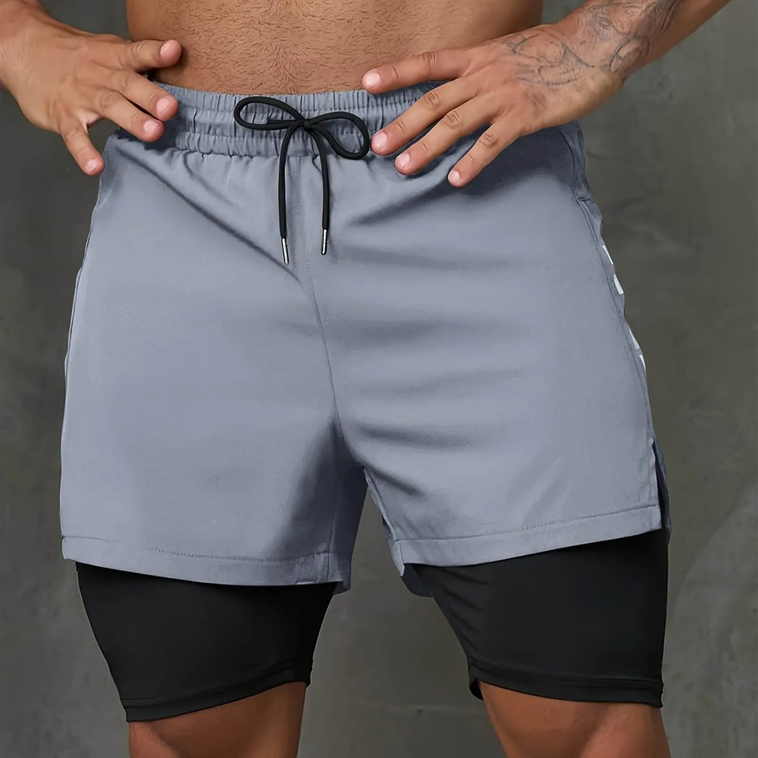 Mens Gym Shorts Stretch Performance Athletic 2 in 1 Running Shorts Quick Dry Basketball Shorts with Compression Liner