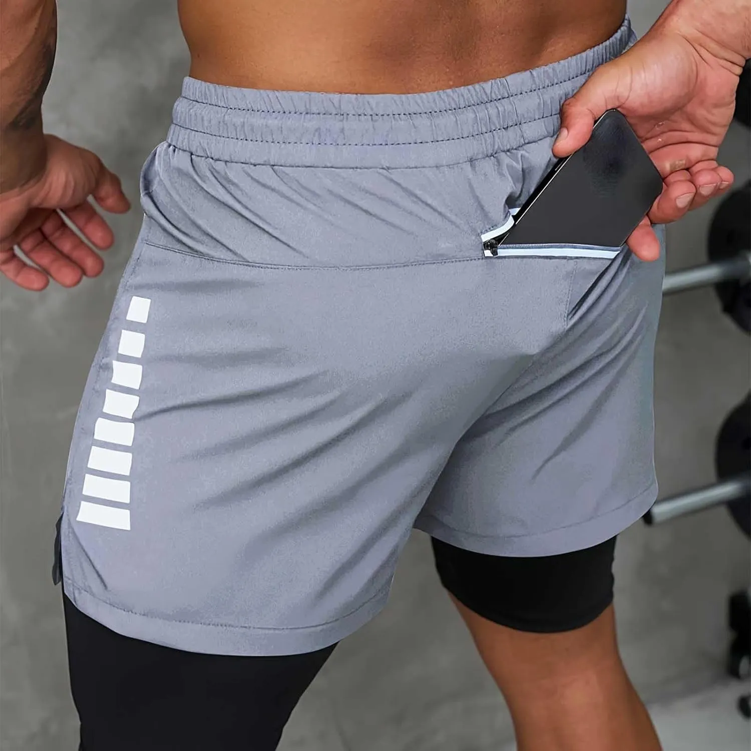 Mens Gym Shorts Stretch Performance Athletic 2 in 1 Running Shorts Quick Dry Basketball Shorts with Compression Liner