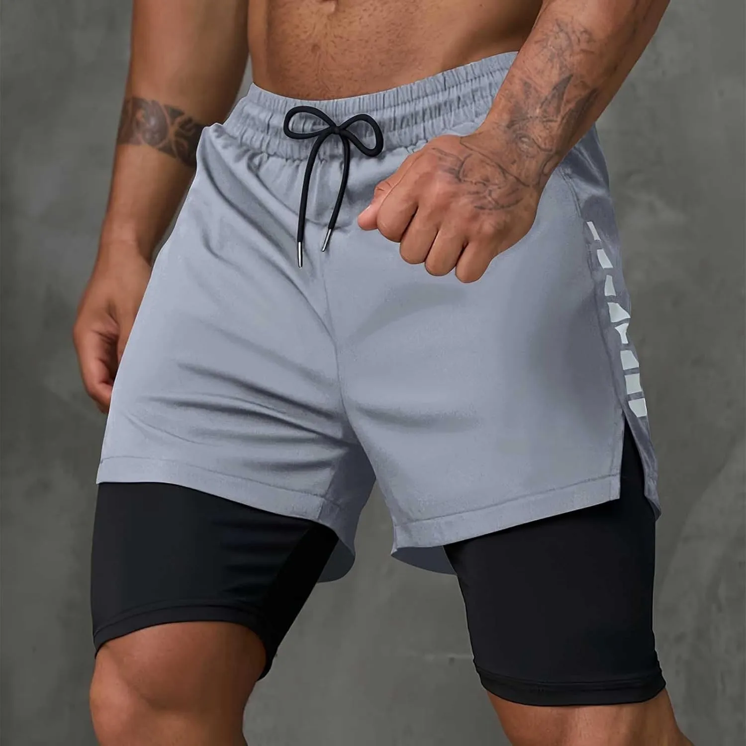 Mens Gym Shorts Stretch Performance Athletic 2 in 1 Running Shorts Quick Dry Basketball Shorts with Compression Liner