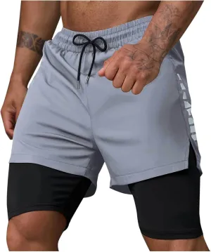Mens Gym Shorts Stretch Performance Athletic 2 in 1 Running Shorts Quick Dry Basketball Shorts with Compression Liner