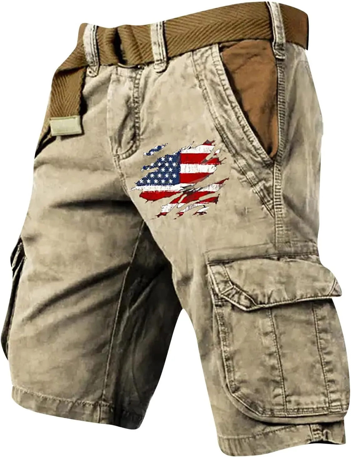 Men's Independence Day Shorts Pariotic Cargo Shorts Zipper Short Pant Casual Shorts with Multi-Pocket for Men