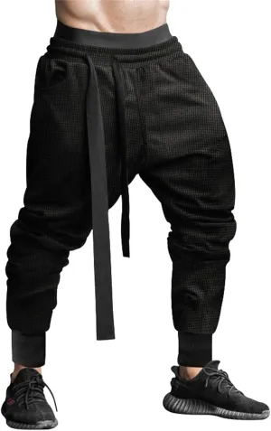 Mens Joggers Sweatpants Drawstring Elastic Waist Baggy Harem Pants Casual Hippie Trendy Fit Lightweight Solid Trousers