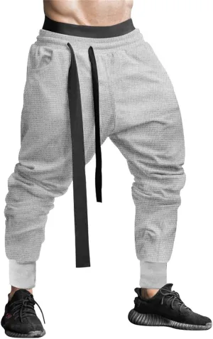 Mens Joggers Sweatpants Drawstring Elastic Waist Baggy Harem Pants Casual Hippie Trendy Fit Lightweight Solid Trousers