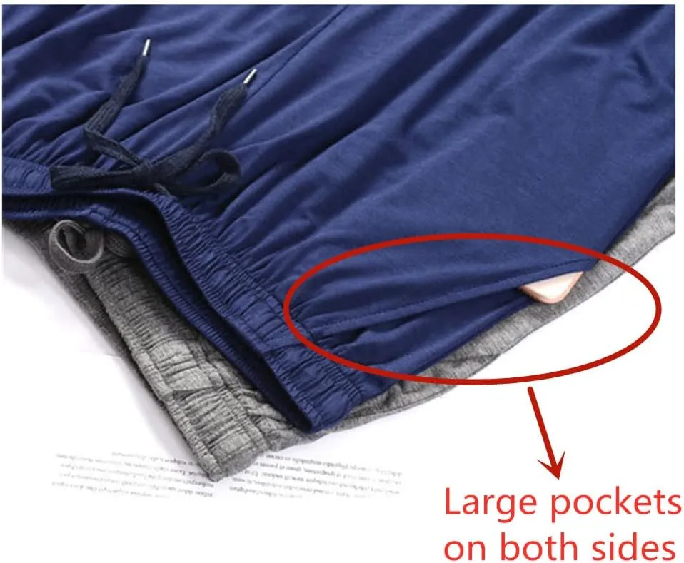 Men's Long Sleep Pants Summer Modal Lightweight Lounge Casual Home Wear Bottoms Pajama Pants With Pocket