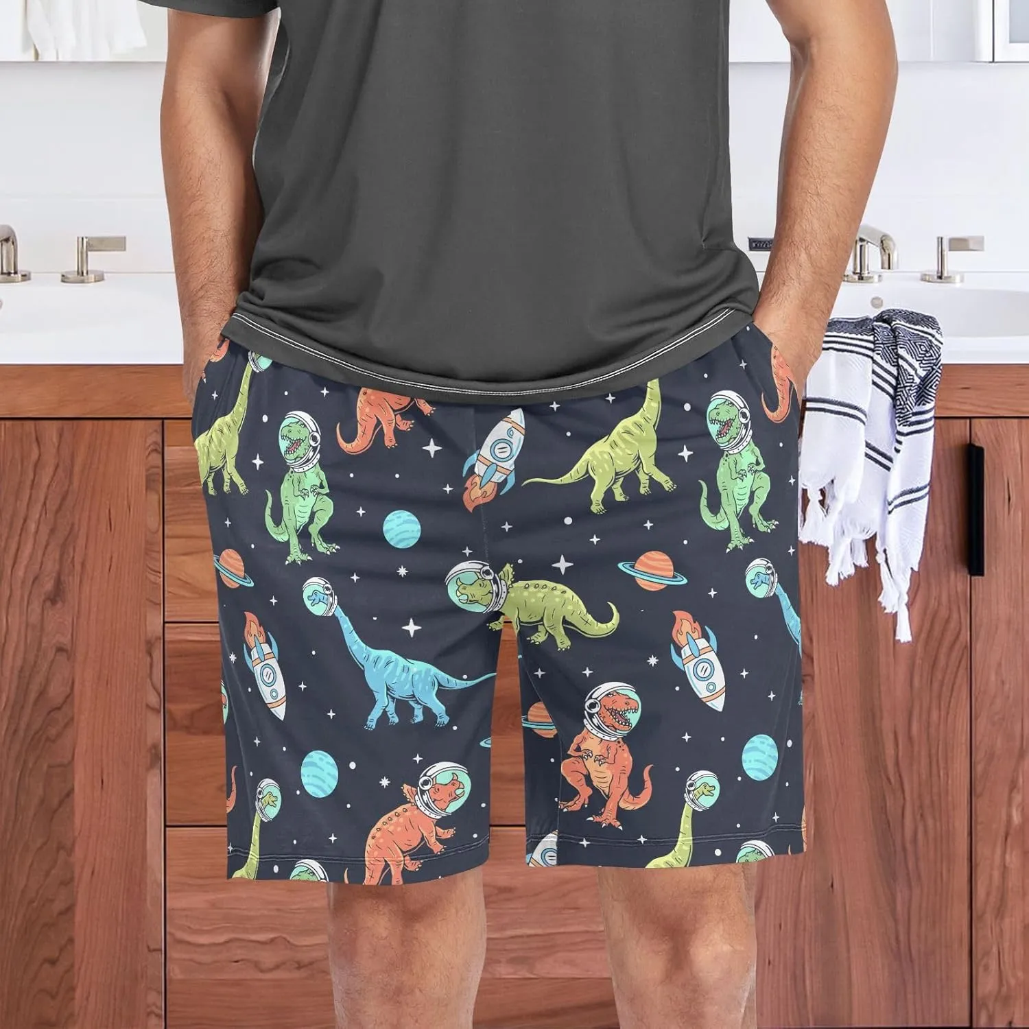 Men's Pajama Shorts Cartoon Snowman Sleep Shorts for Men Pajama Bottom Pants with Drawstring & Pockets S