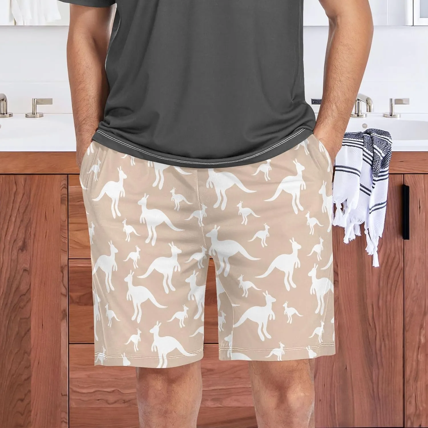 Men's Pajama Shorts Cartoon Snowman Sleep Shorts for Men Pajama Bottom Pants with Drawstring & Pockets S