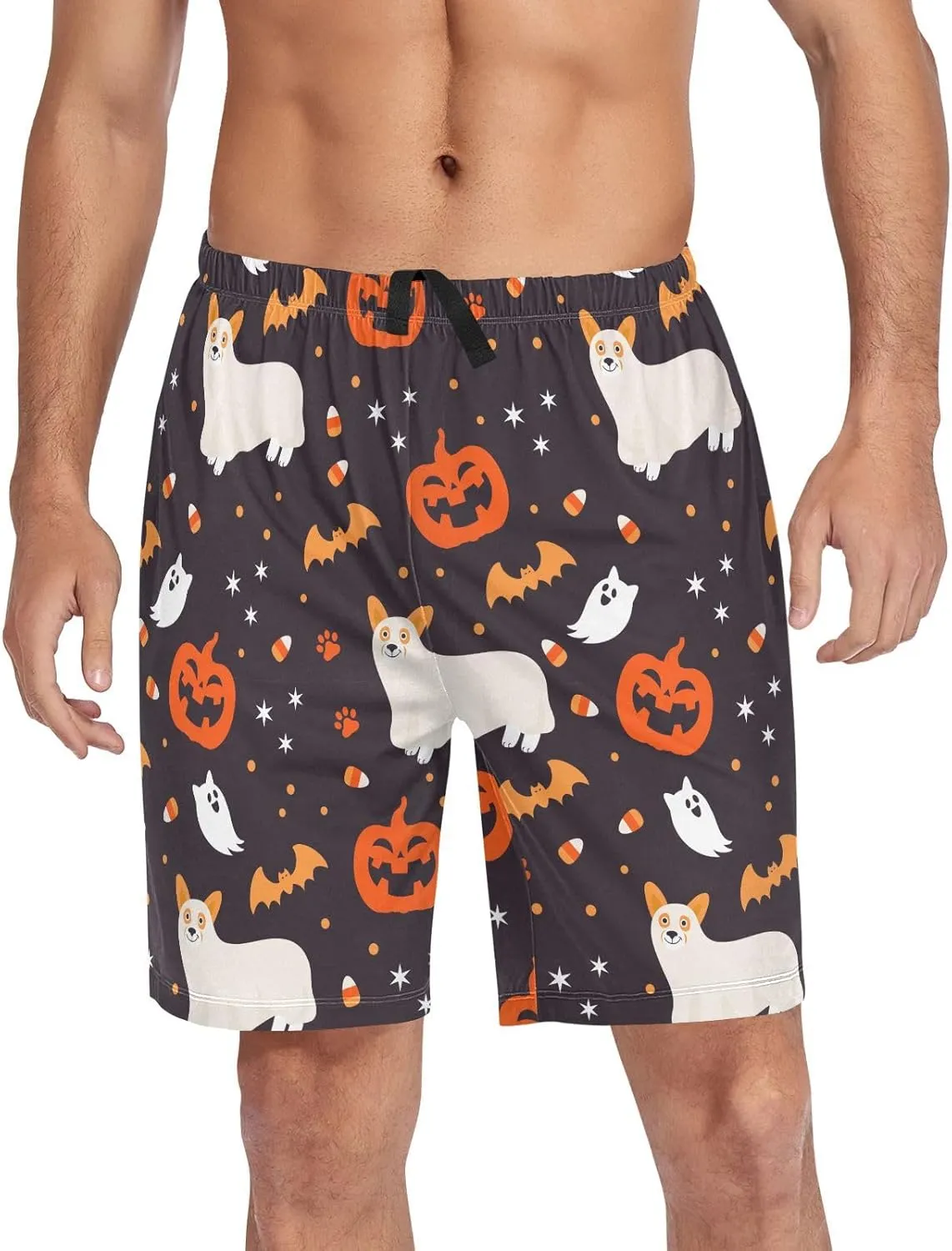 Men's Pajama Shorts Cartoon Snowman Sleep Shorts for Men Pajama Bottom Pants with Drawstring & Pockets S