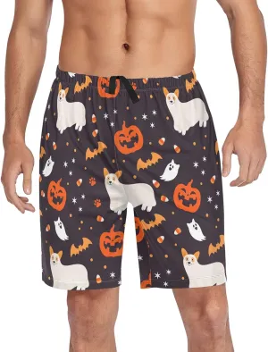 Men's Pajama Shorts Cartoon Snowman Sleep Shorts for Men Pajama Bottom Pants with Drawstring & Pockets S