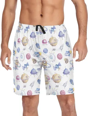 Men's Pajama Shorts Cartoon Snowman Sleep Shorts for Men Pajama Bottom Pants with Drawstring & Pockets S