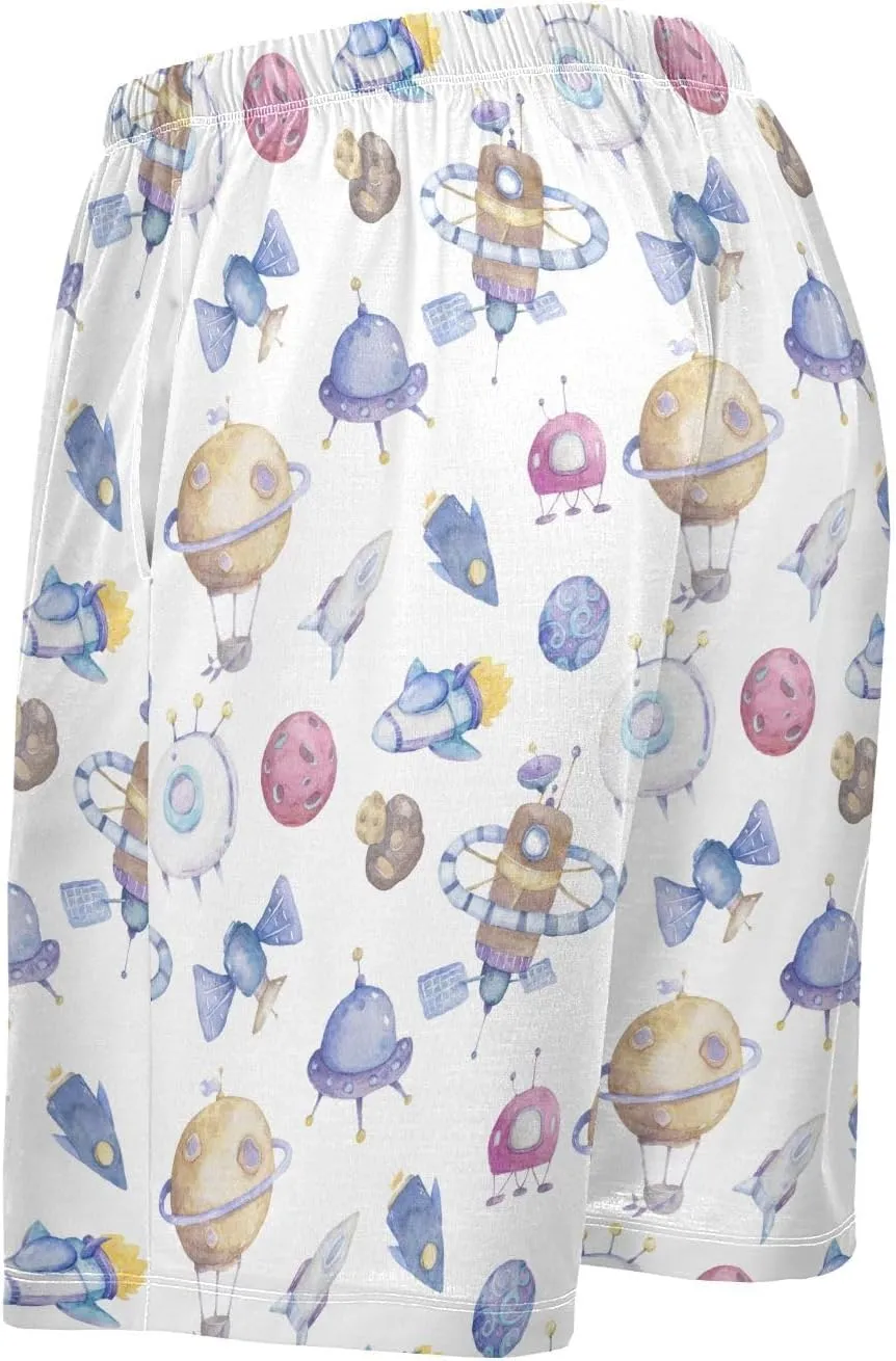 Men's Pajama Shorts Cartoon Snowman Sleep Shorts for Men Pajama Bottom Pants with Drawstring & Pockets S