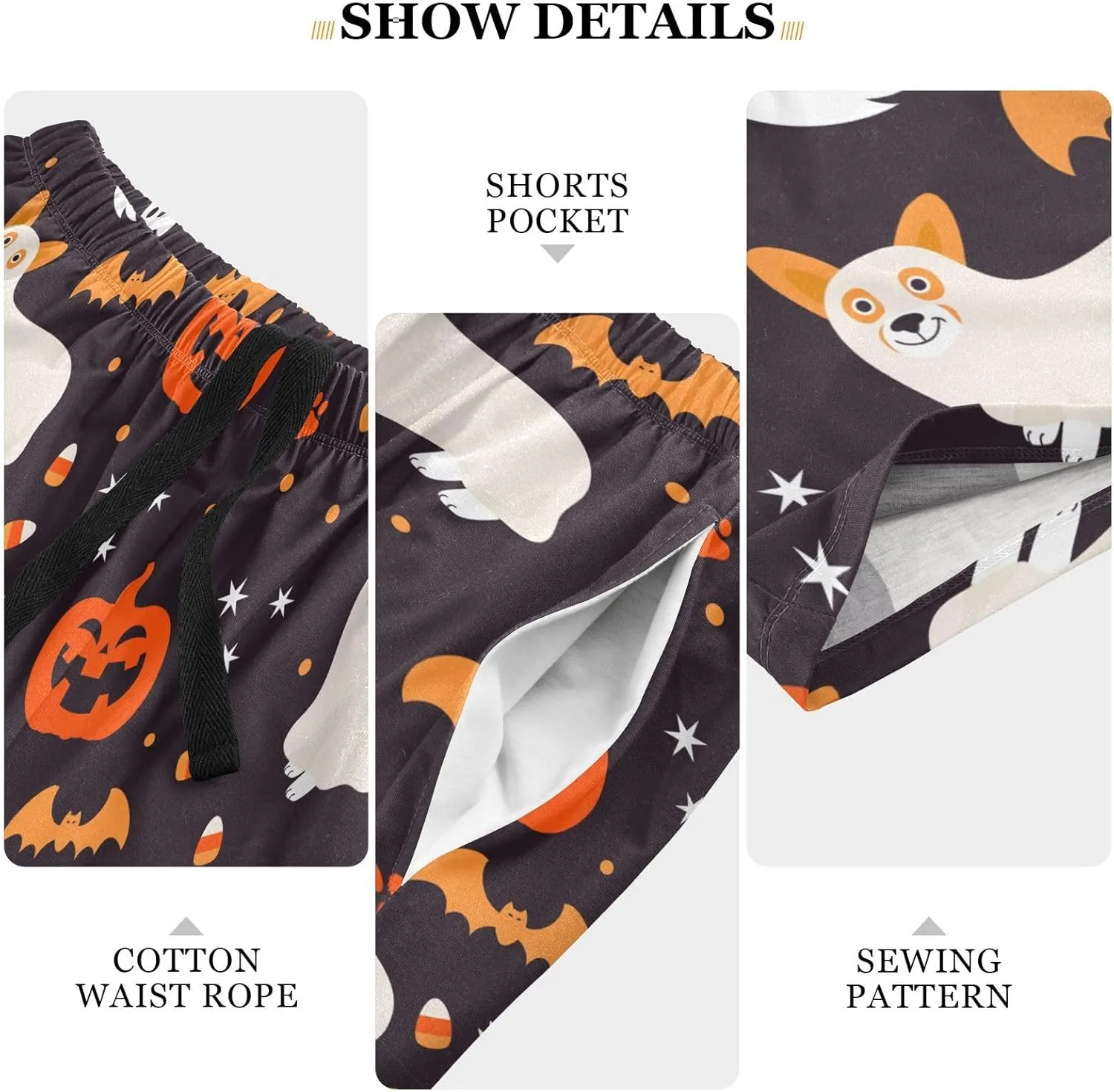 Men's Pajama Shorts Cartoon Snowman Sleep Shorts for Men Pajama Bottom Pants with Drawstring & Pockets S