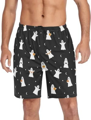 Men's Pajama Shorts Cartoon Snowman Sleep Shorts for Men Pajama Bottom Pants with Drawstring & Pockets S