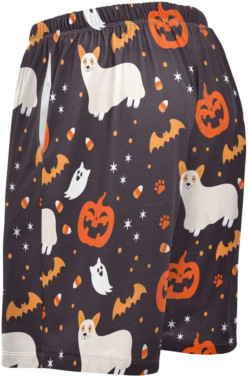 Men's Pajama Shorts Cartoon Snowman Sleep Shorts for Men Pajama Bottom Pants with Drawstring & Pockets S