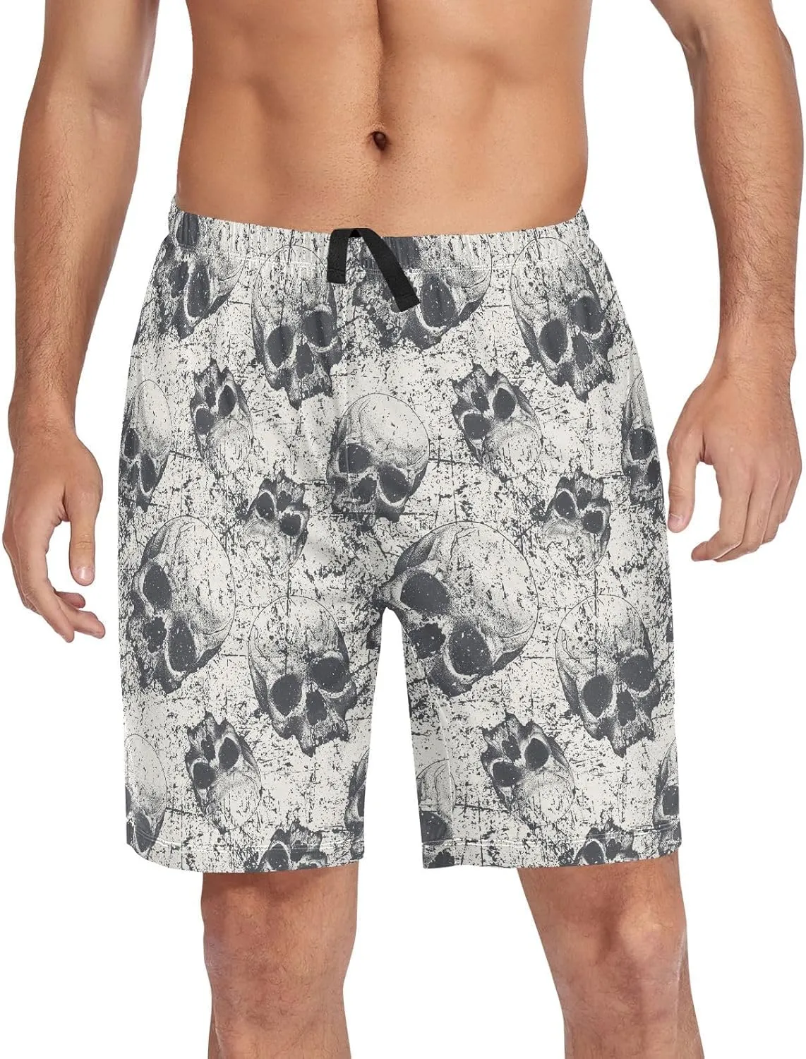 Men's Pajama Shorts Skull Sleep Shorts Soft Comfy Lounge Pjs Bottoms Pajama Pants with Pockets