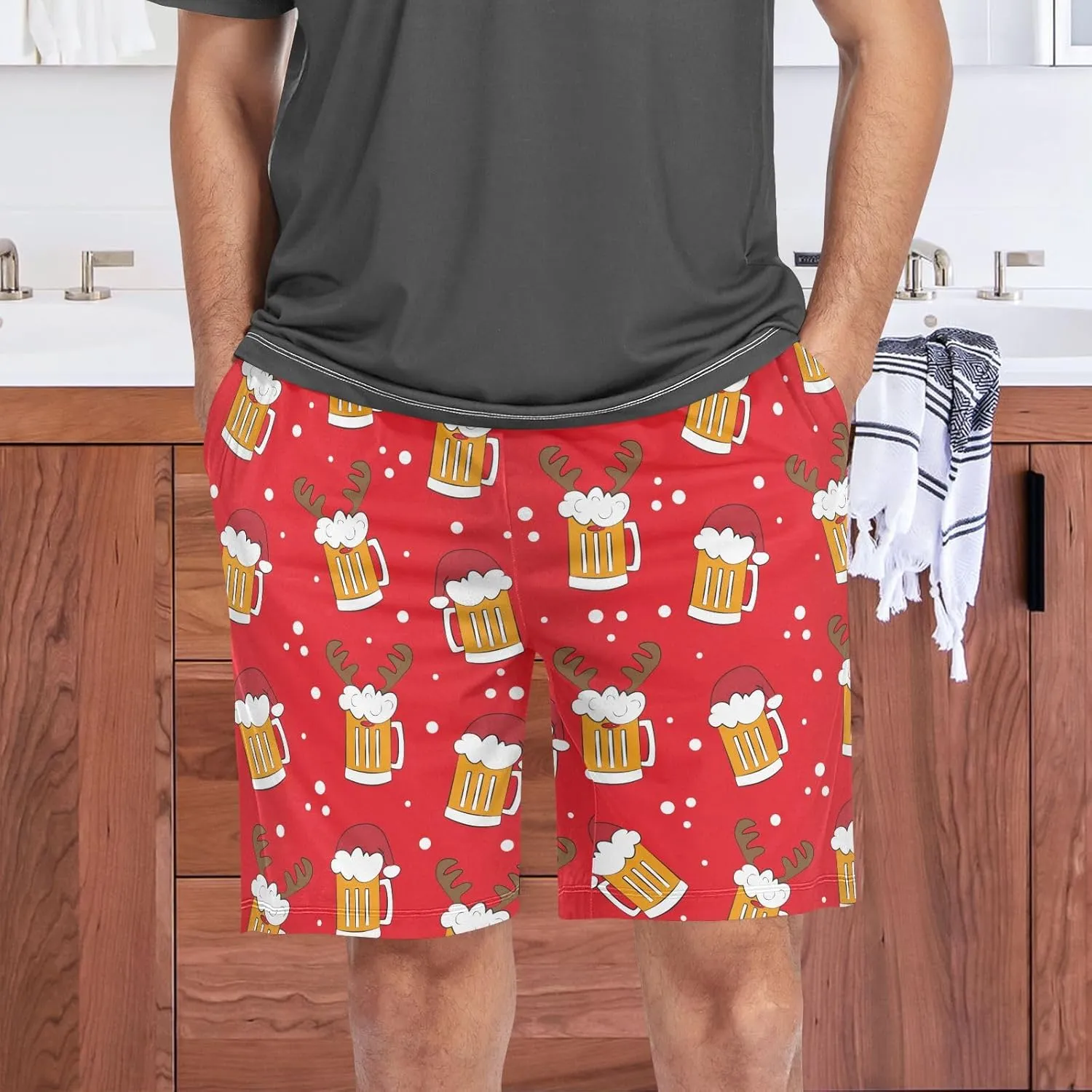 Men's Pajama Shorts Sleep Shorts Soft Comfy Lounge Pjs Bottoms Pajama Pants with Pockets