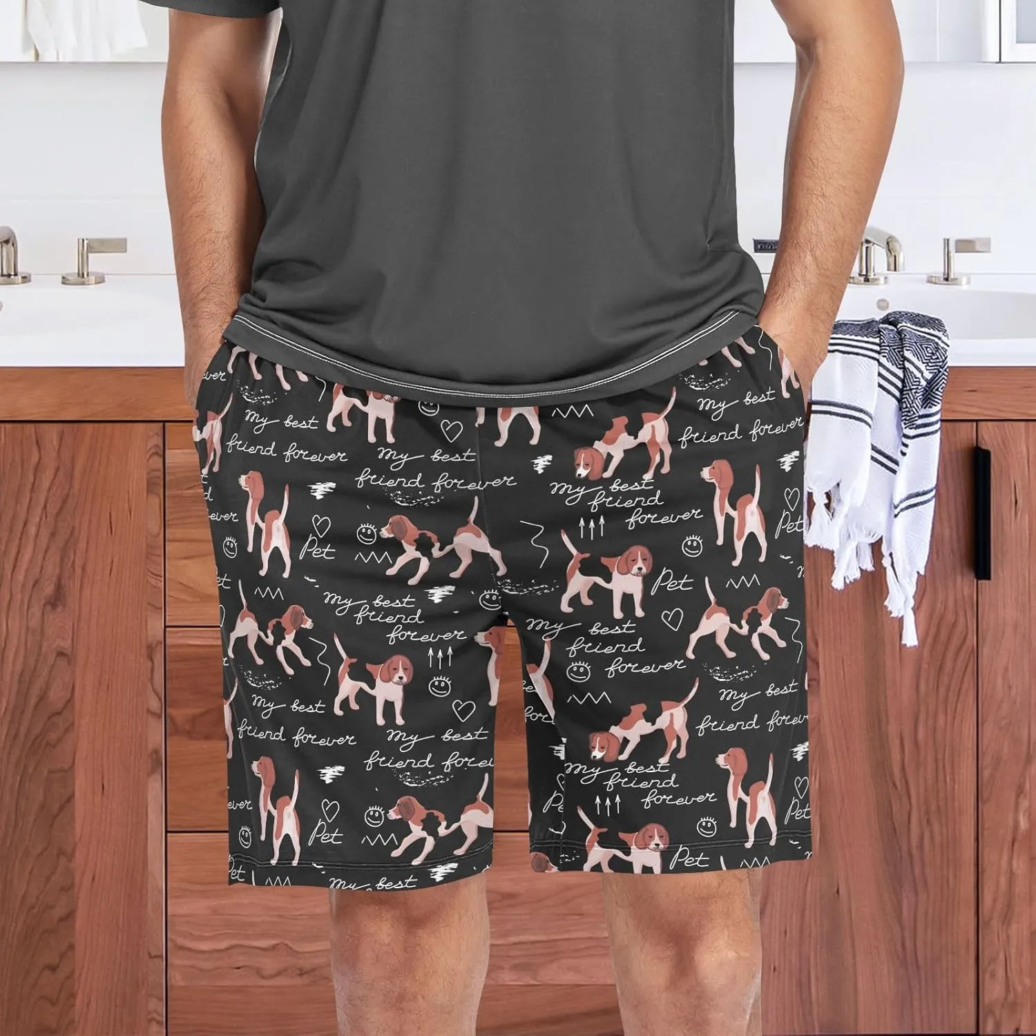 Men's Pajama Shorts Sleep Shorts Soft Comfy Lounge Pjs Bottoms Pajama Pants with Pockets