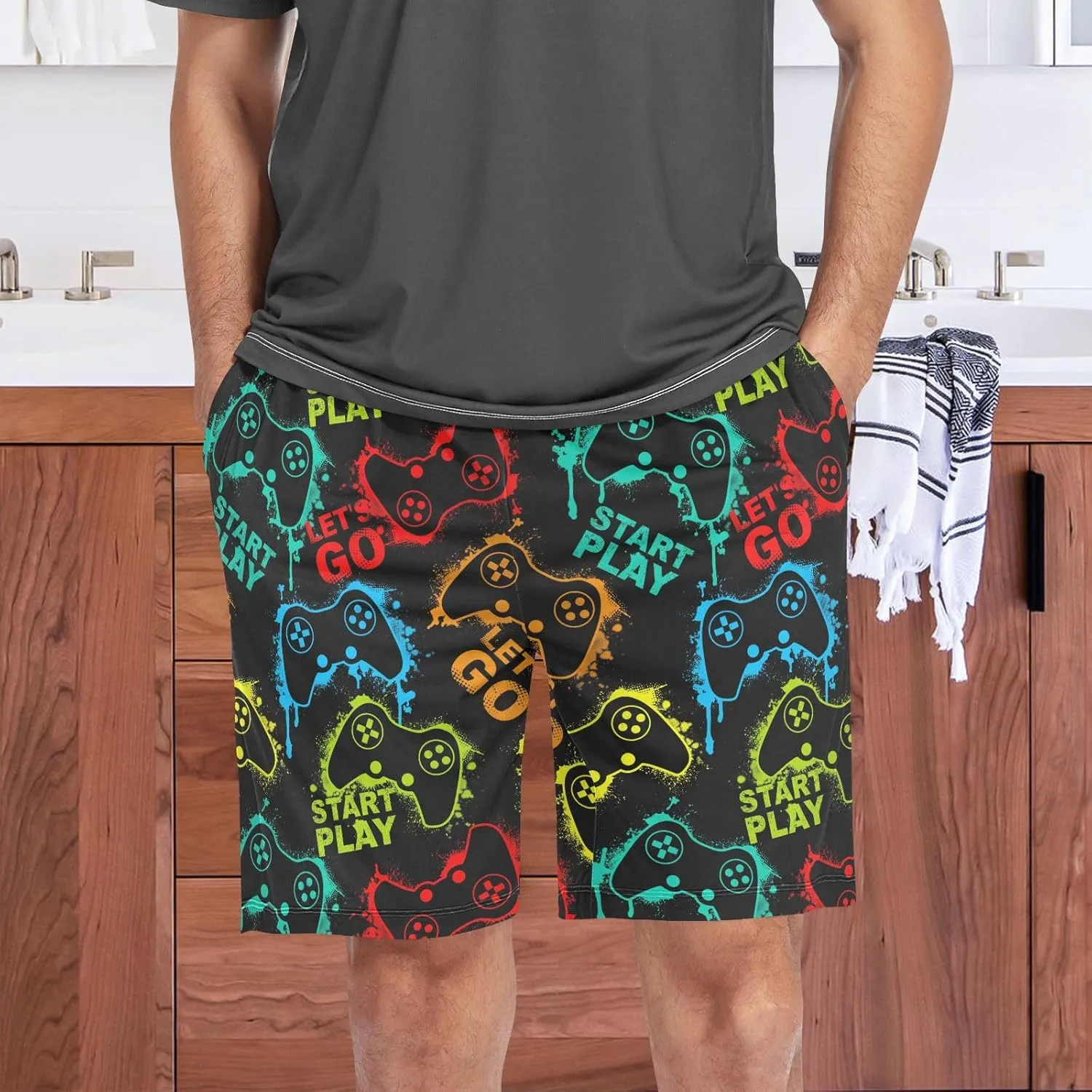 Men's Pajama Shorts Sleep Shorts Soft Comfy Lounge Pjs Bottoms Pajama Pants with Pockets