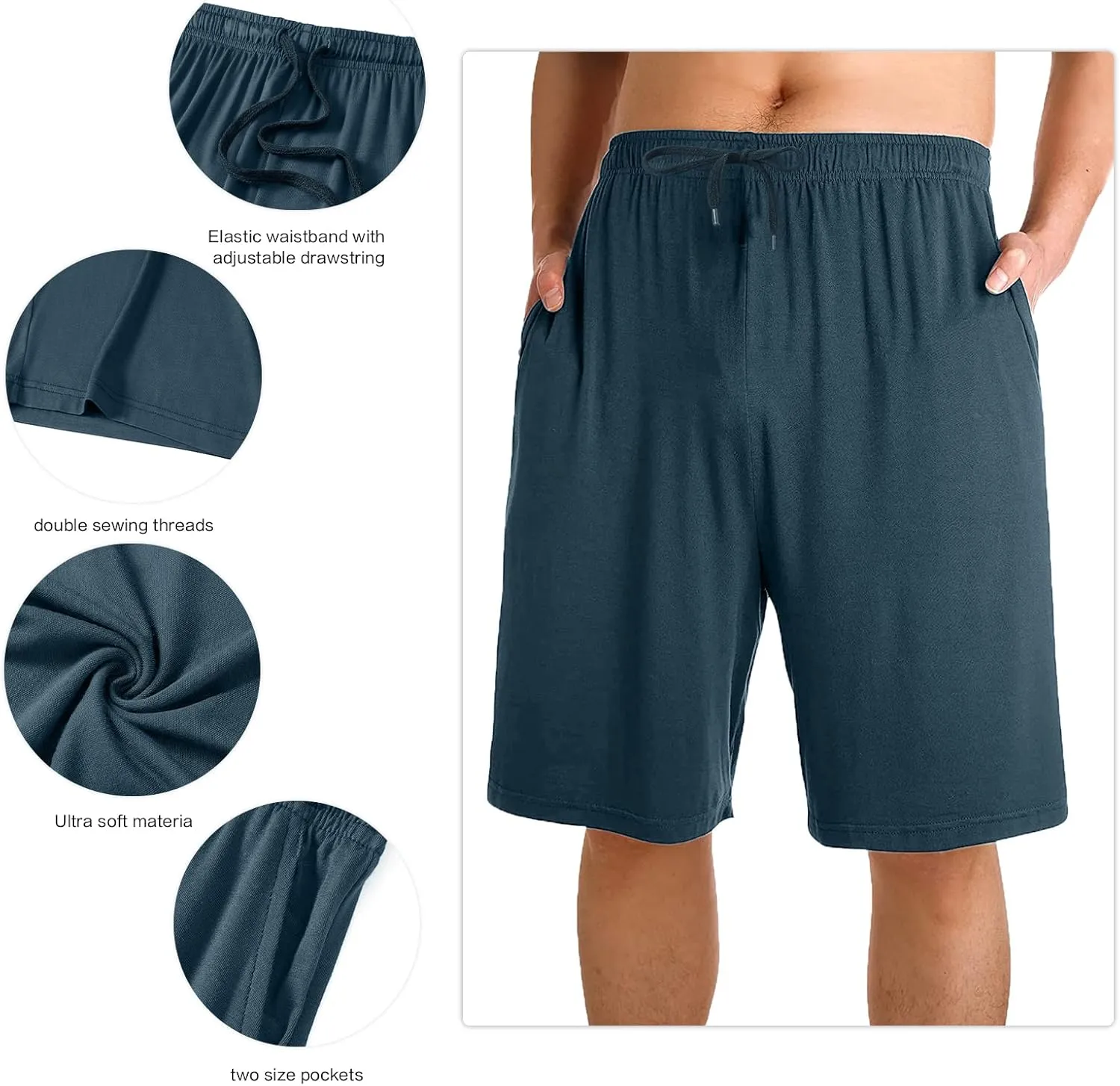 Men’s Pajama Shorts Sleeping Stretch Boxer Shorts Ultra-Soft Modal Casual Pajama Sleep Bottoms Pants