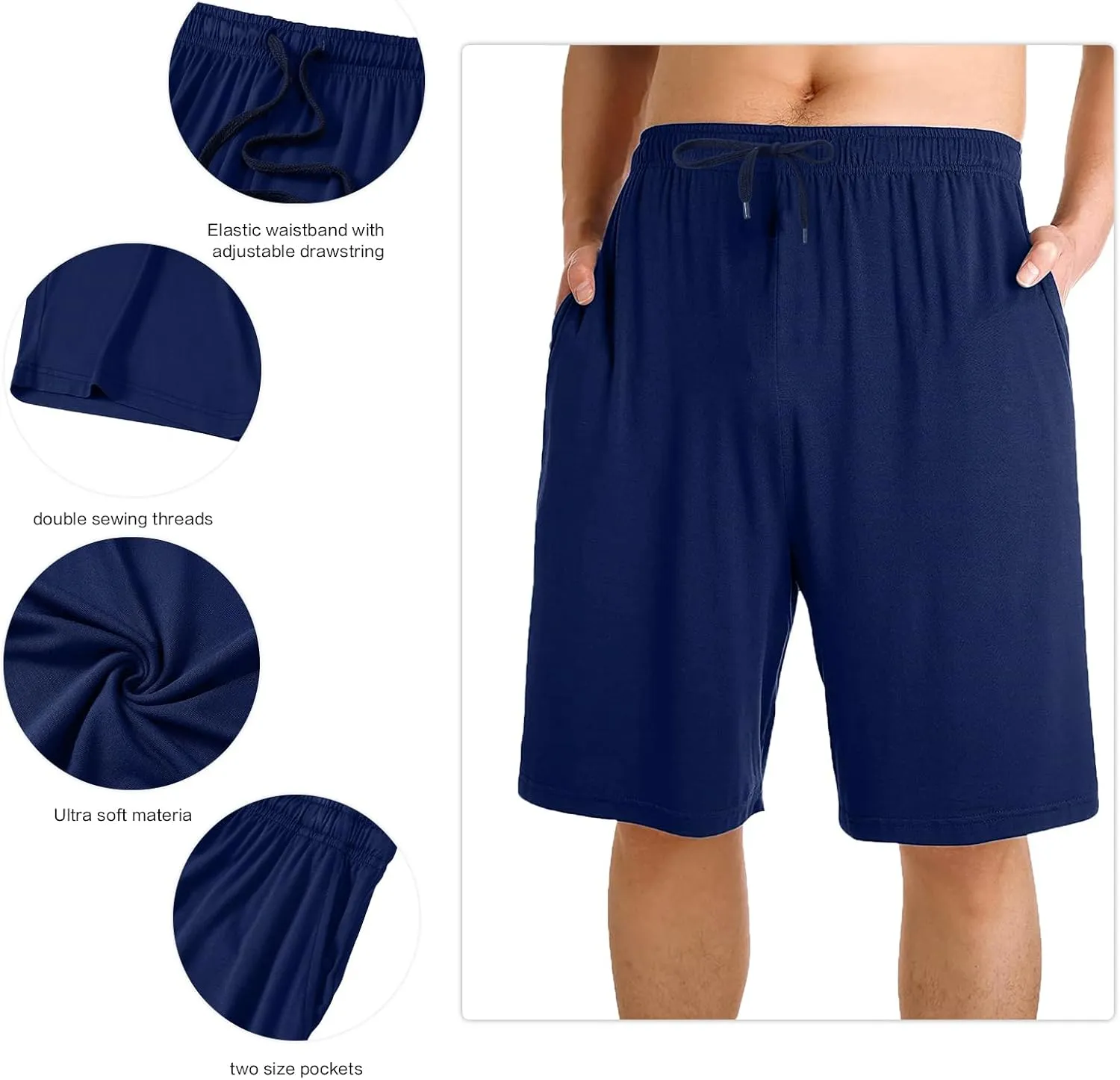 Men’s Pajama Shorts Sleeping Stretch Boxer Shorts Ultra-Soft Modal Casual Pajama Sleep Bottoms Pants