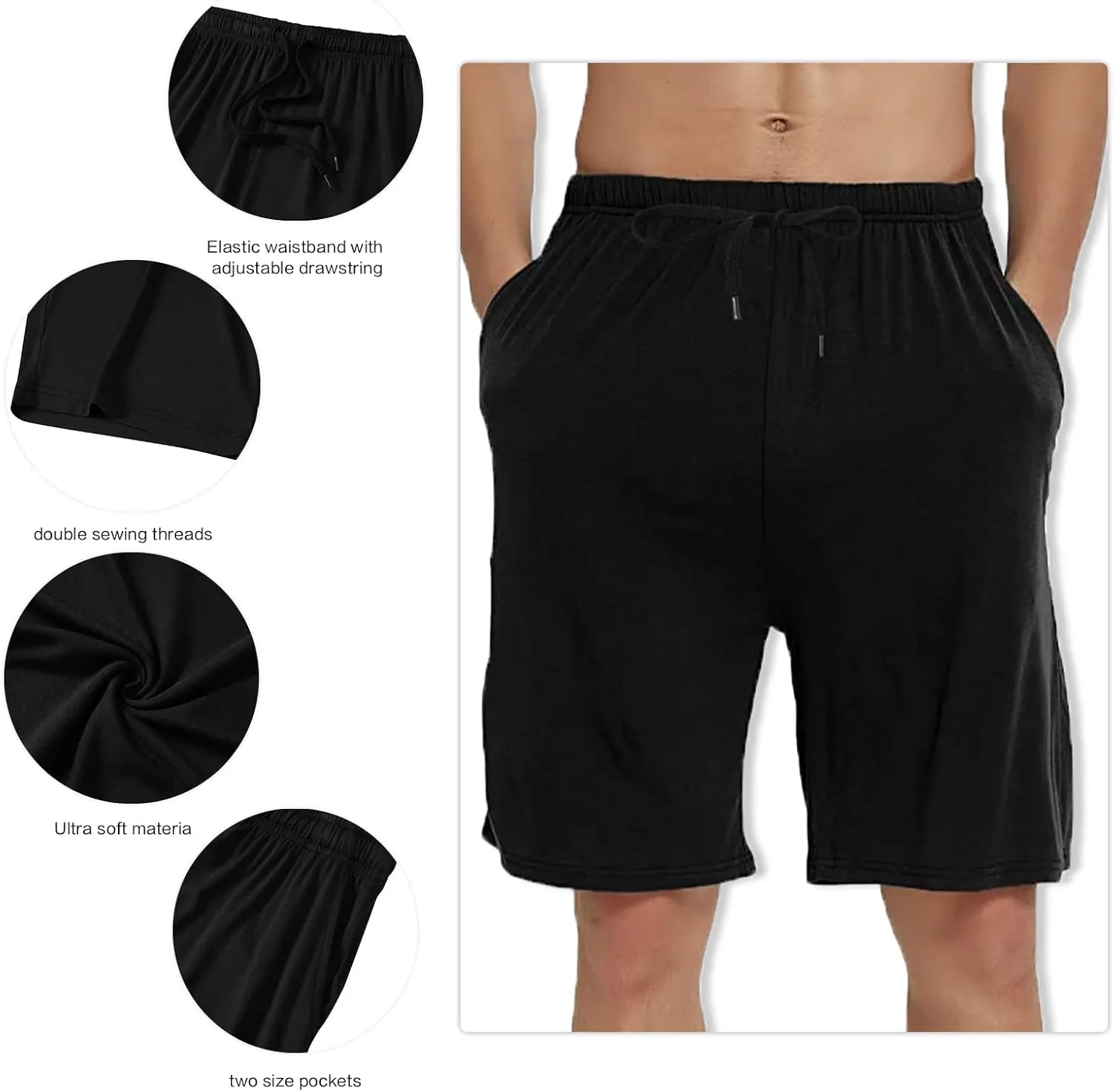 Men’s Pajama Shorts Sleeping Stretch Boxer Shorts Ultra-Soft Modal Casual Pajama Sleep Bottoms Pants