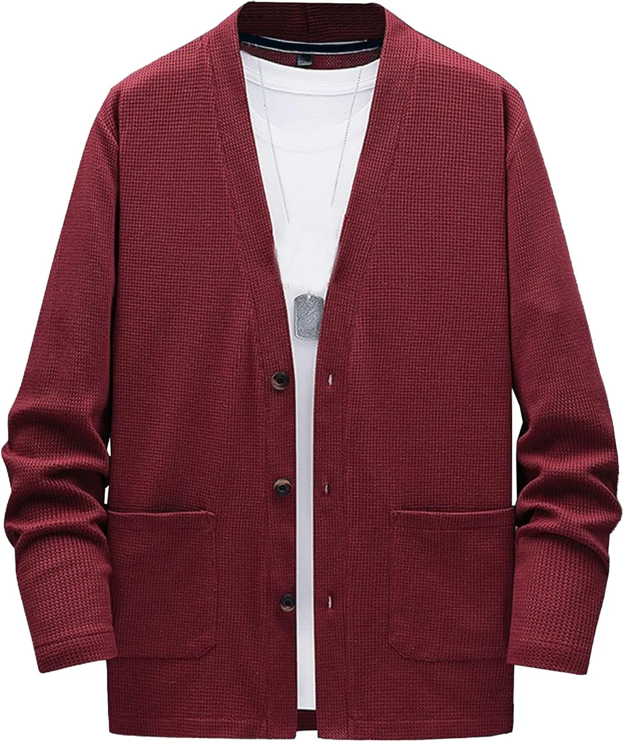 Men's Relaxed Fit Shawl Collar Sweater Button Down Open Front Sweater Cardigan Knit Sweaters with Pockets