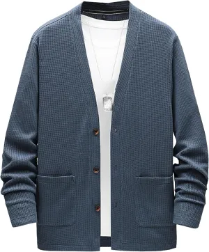 Men's Relaxed Fit Shawl Collar Sweater Button Down Open Front Sweater Cardigan Knit Sweaters with Pockets