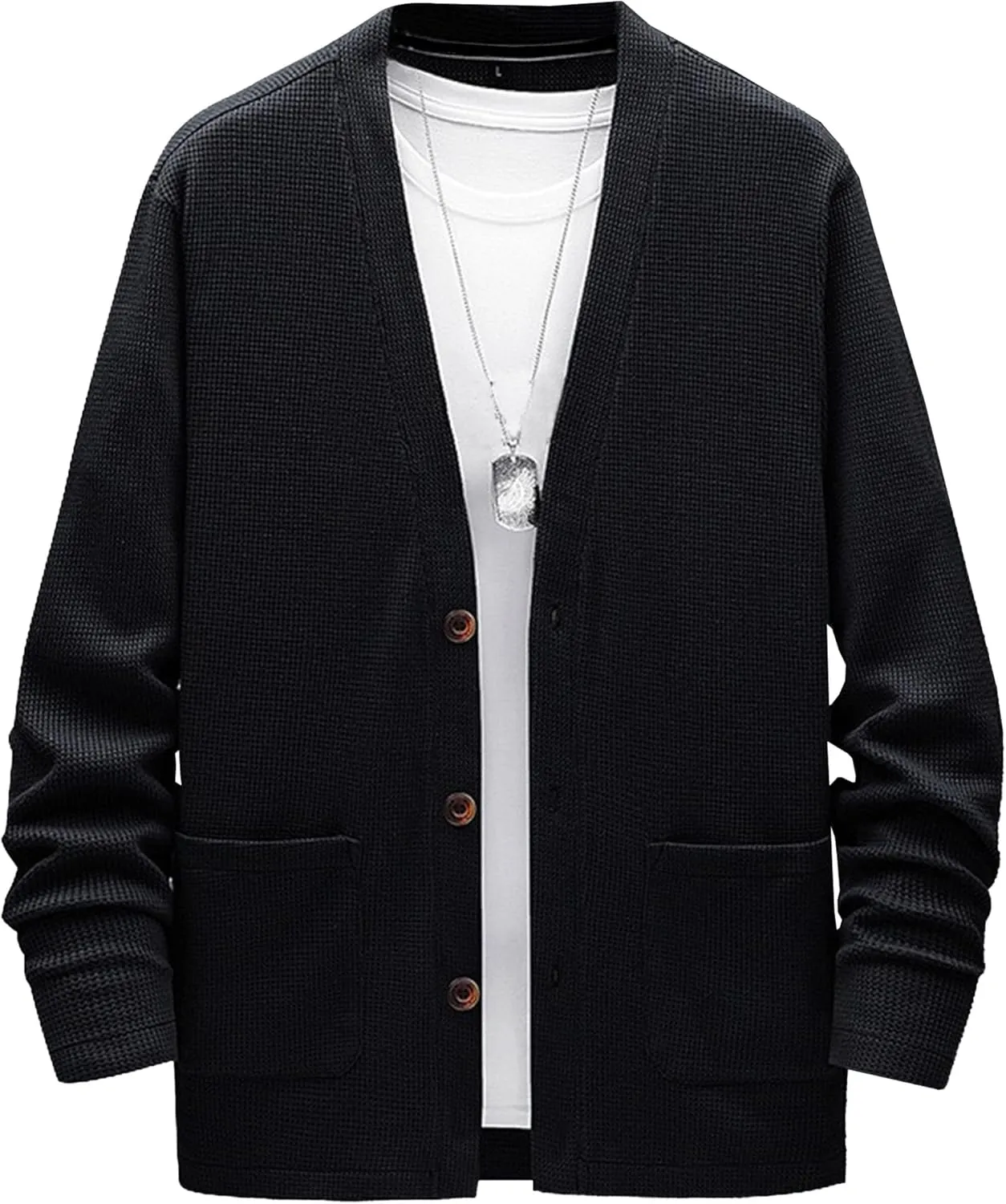 Men's Relaxed Fit Shawl Collar Sweater Button Down Open Front Sweater Cardigan Knit Sweaters with Pockets