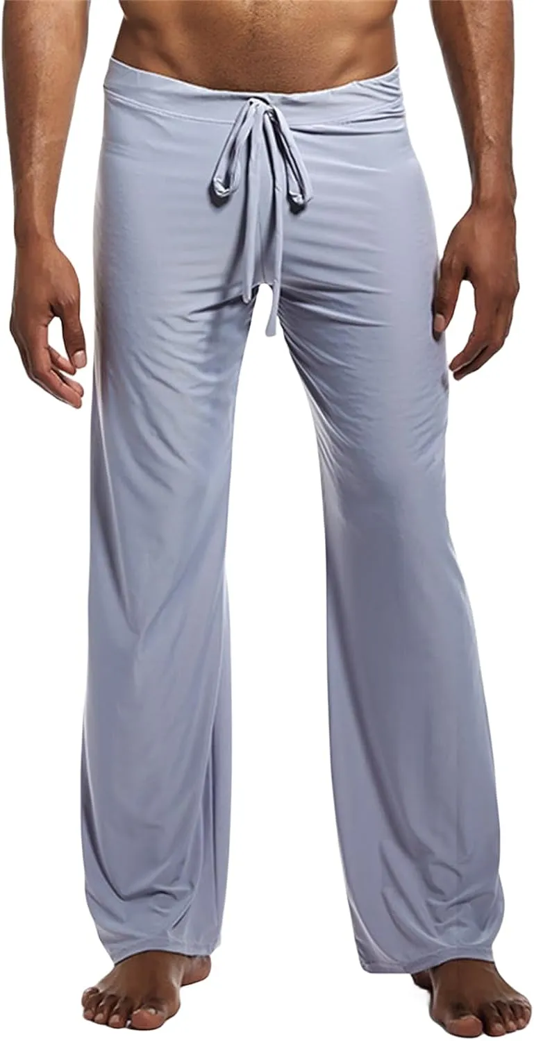 Mens Sleepwear Pants Stretch Elastic Waist Soft Ice Silk Casual Lightweight Loose Fit Pants Drawstring Yoga Trousers